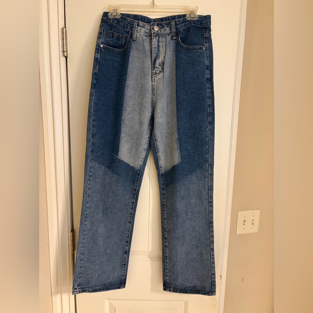 Size 6 Princess Polly Two-Tone Blue Panel Jeans